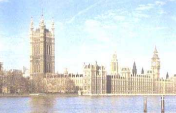 <p>Designed by Sir Charles Barry • Non-classical design: Gothic detail by Pugin • Victoria tower, Clock tower "Big Ben" • First major public building of Gothic revival</p>