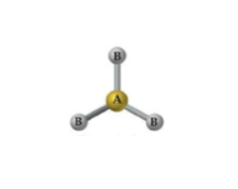 <p>Trigonal planar geometrywith a bond angle of 120 degrees. </p>