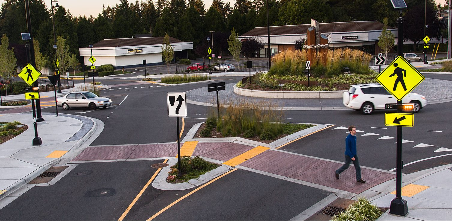 (n) design changes in a roadway that cause a driver to interpret the surroundings differently or slow down
