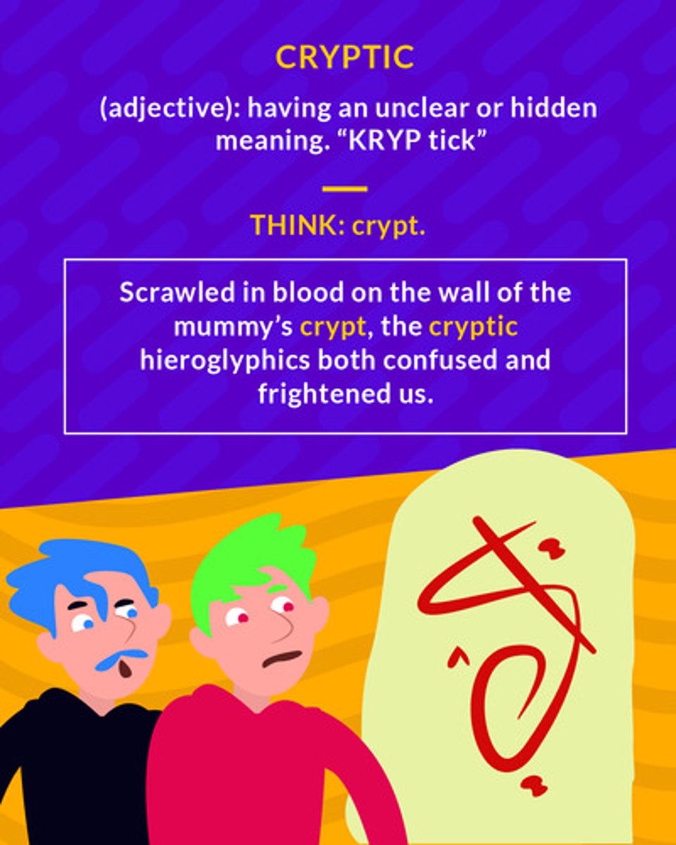 <p>(adj.) puzzling, mystifying, or enigmatic</p>
