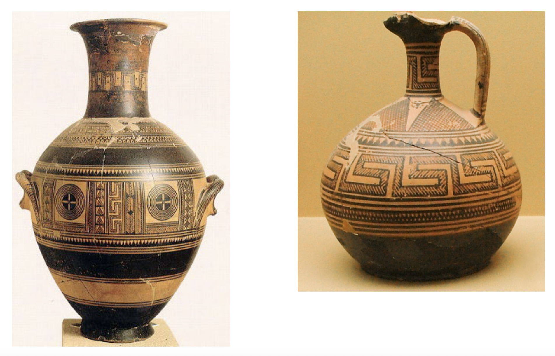 900-850 BC; geometric wow; more sophisticated geometry; decoration takes up more of pot