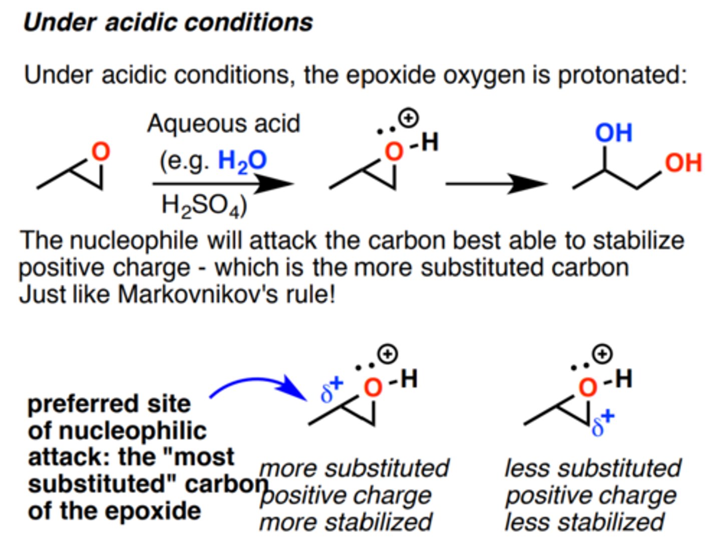 <p>the most sterically hindered position (most substituted carbon)</p>