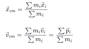 <p>Given by the sum of the momentums of the individual objects divided by the total mass. </p><p>When momentum is conserved between the objects in a system, the velocity of the center of mass stays constant and there is no acceleration of the center of mass. </p>