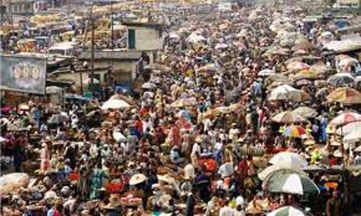 <p>the presence of too many individuals in an area for the available resources</p>