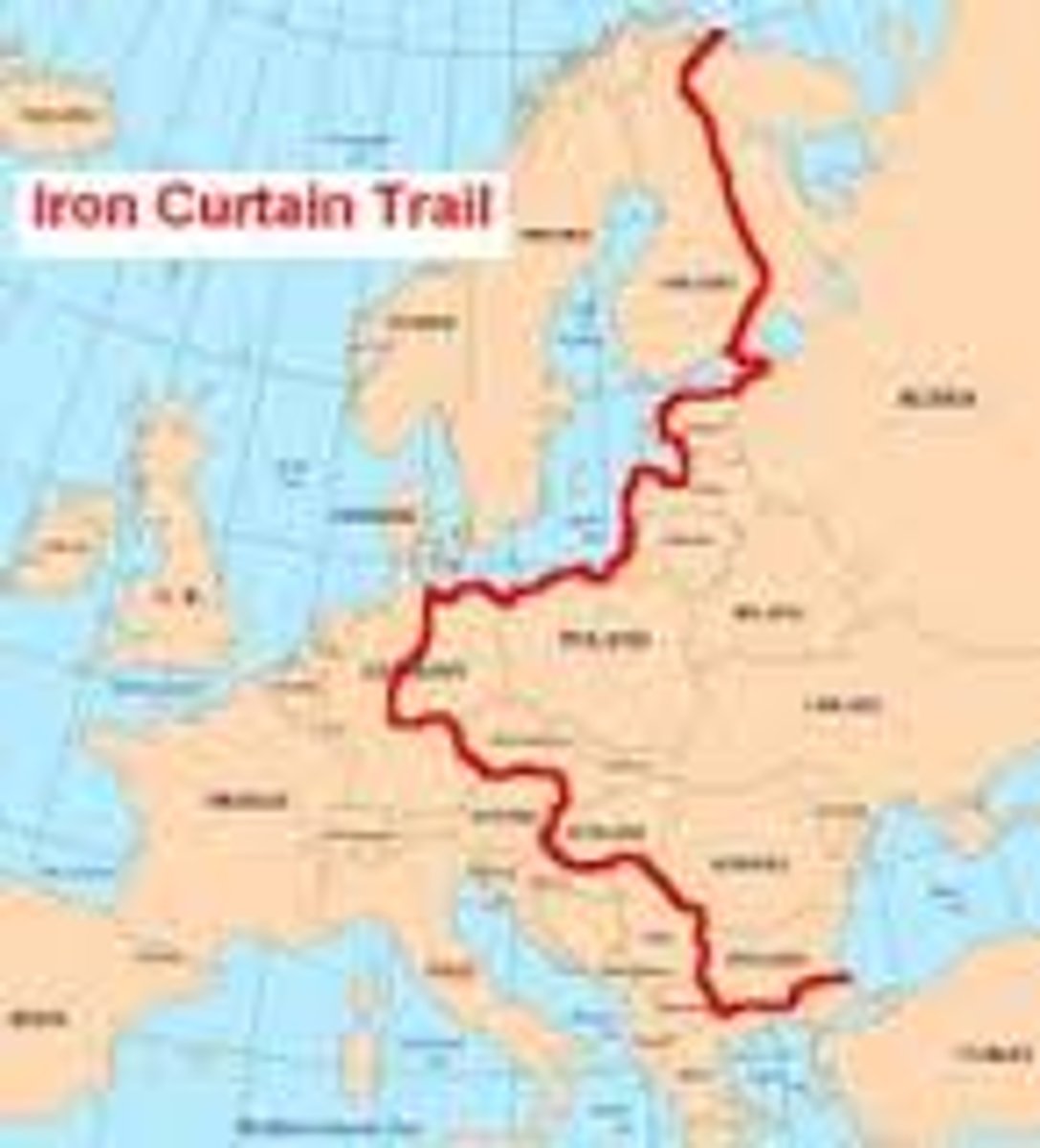 <p>a "curtain" split between the democratic nations and communist nations</p>