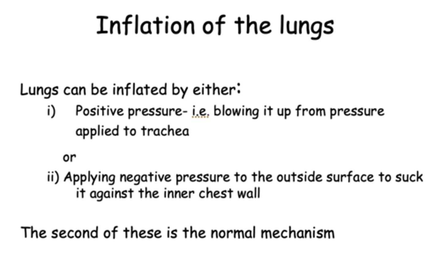 <p>- Positive pressure inside</p><p>- Negative pressure outside (normal mechanism)</p>