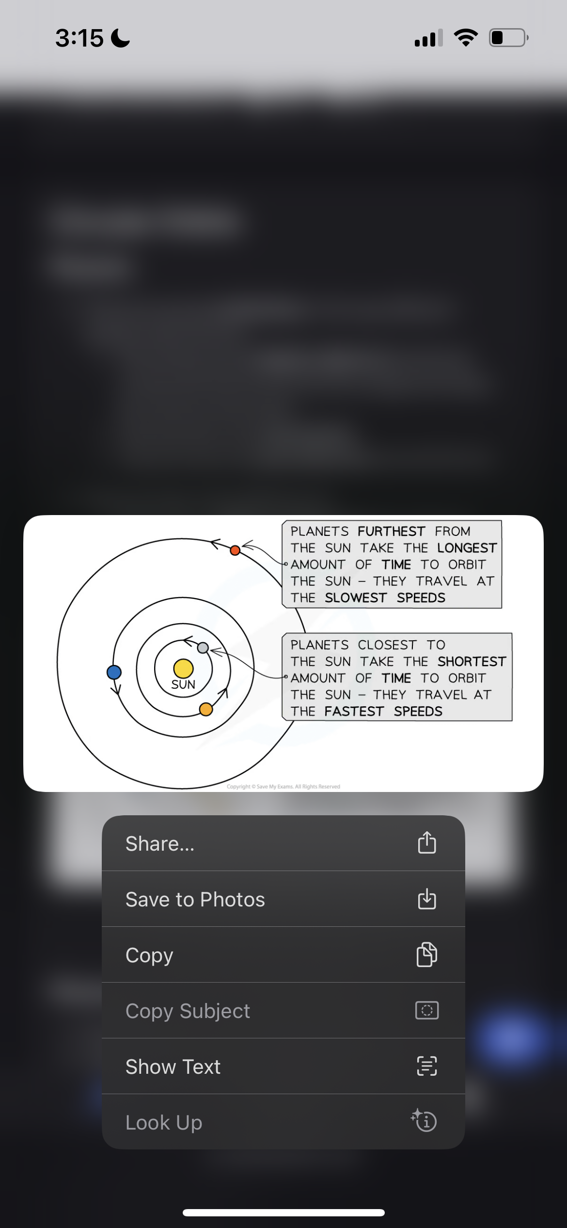 <ul><li><p>They orbit at <strong>different distances</strong> from the Sun</p></li><li><p>They orbit at <strong>different speeds</strong></p></li><li><p>They all take <strong>different amounts of time</strong> to orbit the Sun</p></li></ul>