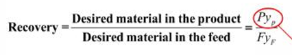 <p>where <em>Yp and Yf </em>are the mass fraction of the desired particle in the product and feed respectively</p>
