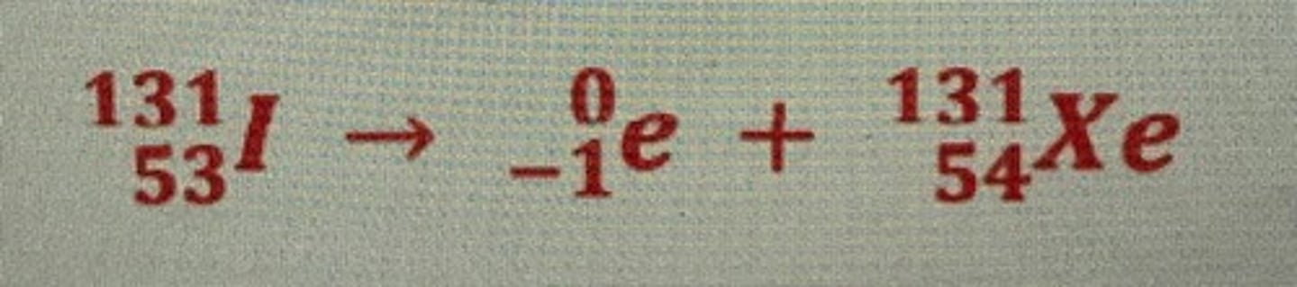 <p>- mass number does not change</p><p>- but atomic number + 1</p><p>→ beta particle + xenon</p>