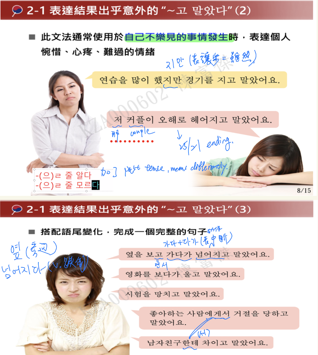 <p>表達結果出乎意料、不在預期當中 = 結果….</p><p>ety</p><ul><li><p>고 （連接語尾）</p></li><li><p><span>말다</span>&nbsp;(停止；完結；放棄)</p></li><li><p>았 (past tense，表示已經結束）</p></li></ul><p></p><p>用法：</p><ul><li><p>V+ 고 말았다</p><ul><li><p>通常用於自己不樂見的事情發生</p></li></ul></li></ul><p></p>