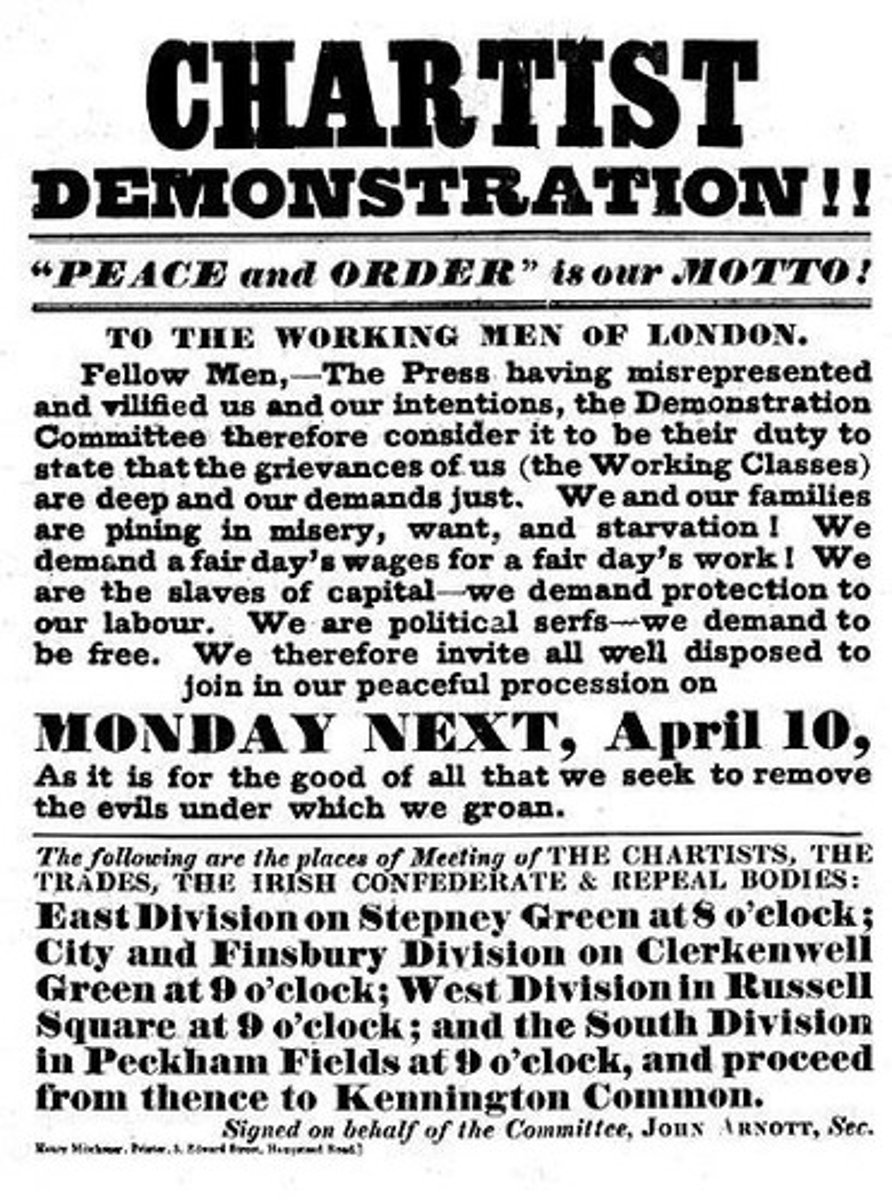 <p>the principles of a body of 19th century English reformers who advocated better social and economic conditions for working people</p>