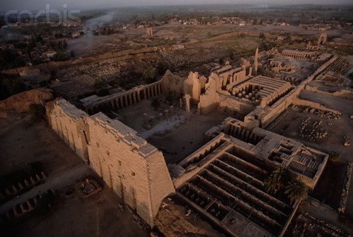 <p>Karnak, near Luxor, Egypt. New Kingdom, 18th and 19th Dynasties. Temple: c. 1550 B.C.E.; hall: c. 1250 B.C.E. Cut sandstone and mud brick.</p>