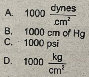 <p>A pressure of 1 milibar is equivalent to</p>