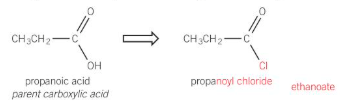 <ol><li><p>remove -oic acid suffix from parent carboxylic acid and replace with -oyl chloride</p></li></ol><p></p>