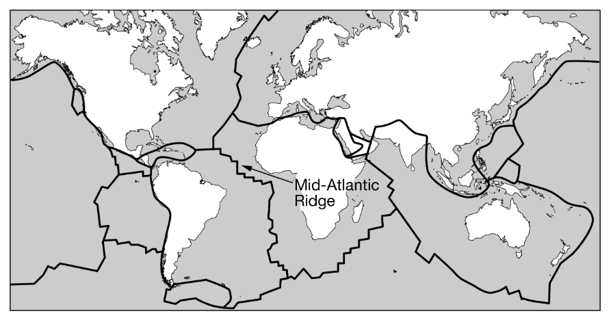 <p><span><span>The Atlantic Ocean is expanding as a result of plate tectonics. Which of the following explanations best identifies the type of plate boundary and processes occurring at the Mid-Atlantic Ridge, as shown in the diagram below?</span></span></p>