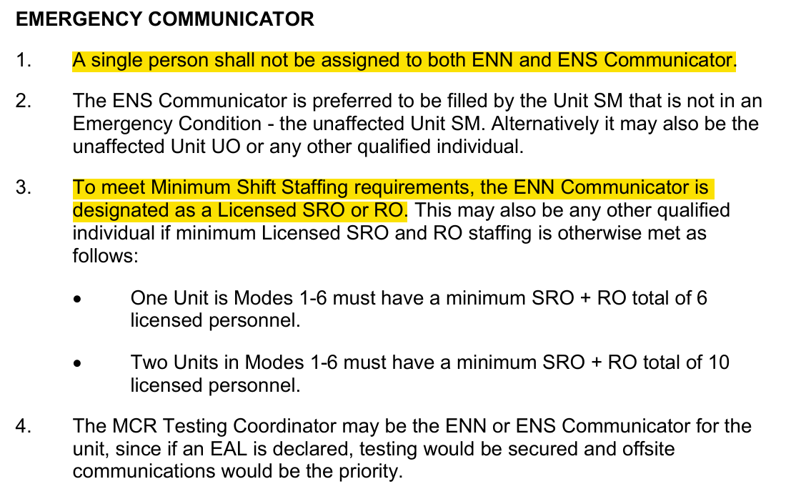 <p>ENN and ENS CANNOT be the same person</p><p></p><p>ENS: to Regulator (N.S. = Not State)</p><p>ENN: to State &amp; Local (N.N. = Not NRC)</p>
