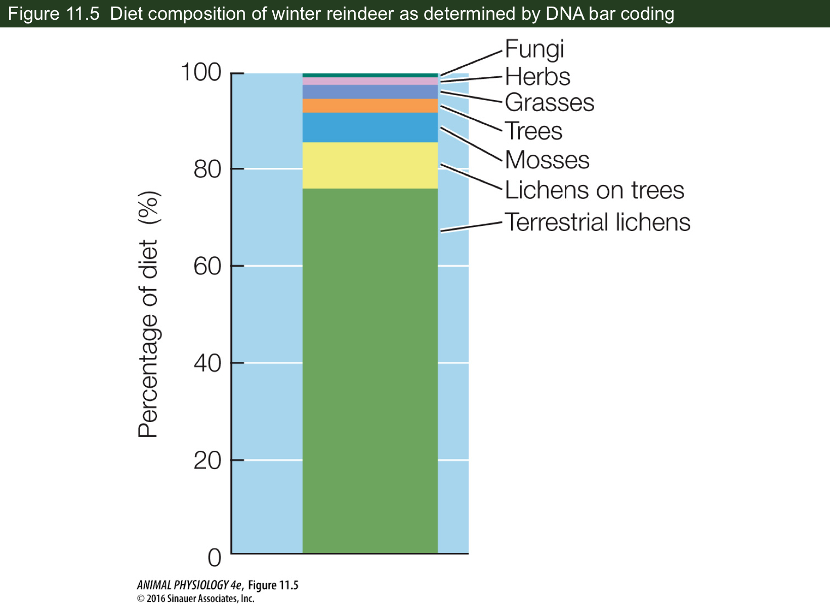 <p>What are the major components of a winter reindeer&apos;s diet according to DNA bar coding?</p>