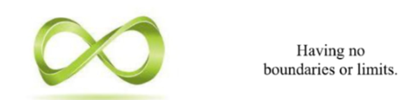 <p>Without limits in space or time</p>