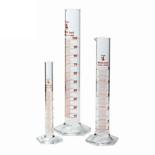<p>Measuring Cylinders</p><p>Appearance- long and slender containers with measurement, <em>tall cylindrical beakers</em></p><p>Uses - used to measure the volume of a liquids, chemicals or solutions, can measure displacement</p><ul><li><p>more precise and accurate than the common laboratory flasks and beakers</p></li></ul>