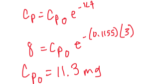 <ol><li><p>Use exponential first order equation</p></li><li><p>Use one of the data points (8,3) or (4,9) to calculate the Cp<sub>0</sub></p></li></ol><p></p>