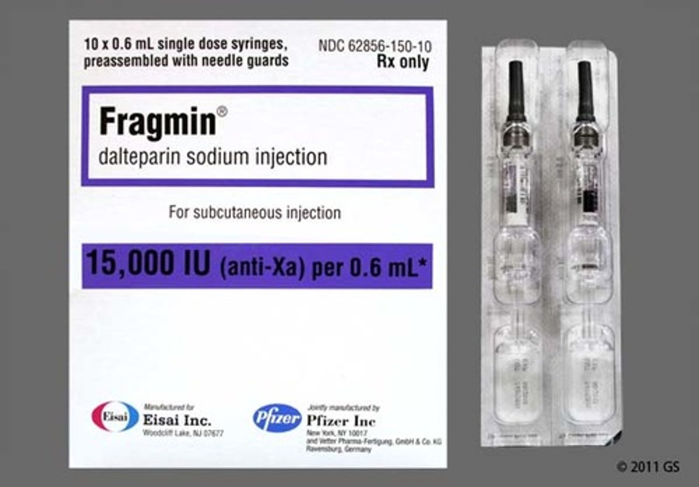 <p>Dalteparin</p><p>Low-molecular weight heparin / anticoagulant </p><p>Deep vein thrombosis</p>