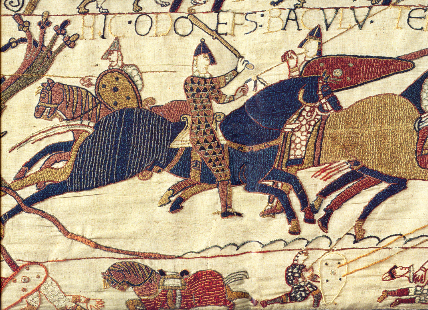 <p><strong>Source Information: </strong>"Bayeux Tapestry", Embroidered Cloth, Anonymous, ~1070 CE</p><p><strong>Background: </strong>Created in the late 11th century, the Bayeux Tapestry illustrates the Norman</p><p>conquest of England in 1066 and the Battle of Hastings, showing leaders, battles, and</p><p>cultural details.</p>