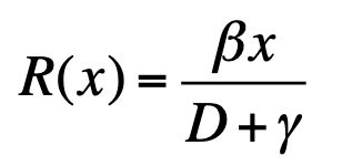 <p>R(x) is the number of individuals affected by one infected individual during its lifetime</p><ul><li><p>If R(x)>1, the infection persists</p></li><li><p>R(x) depends on lifetime of infected individuals and the infection rate</p></li></ul><p></p>