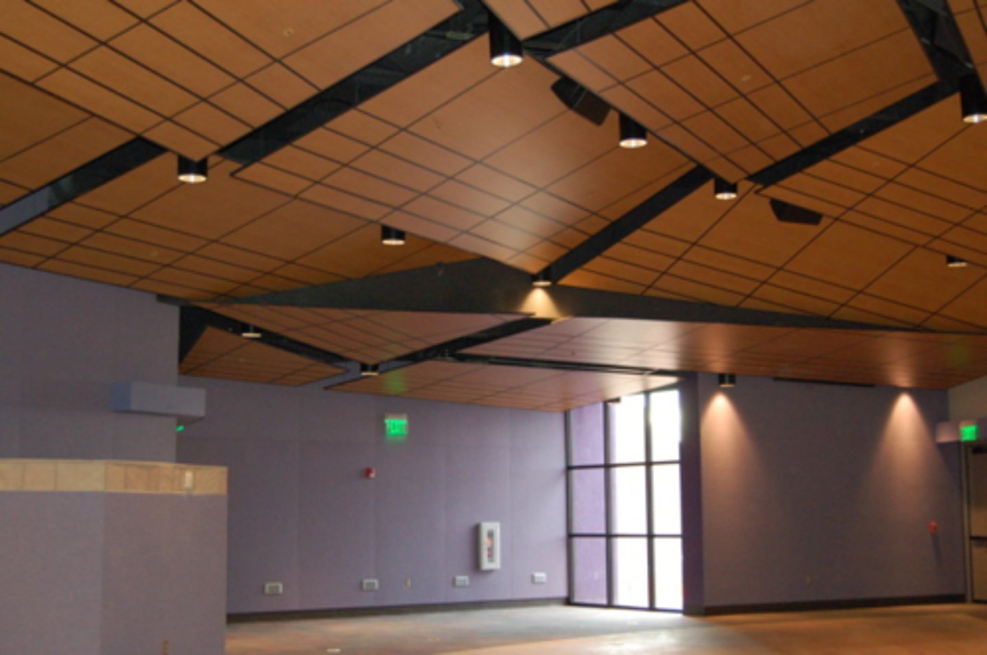 <p>Suspended Acoustical Tiles (Ceiling)</p><p>Wood planks (Flooring)</p>