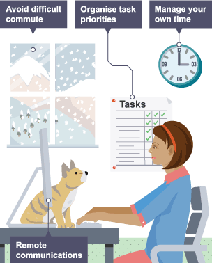 <p><span>Using IT and telecommunications to work from home</span></p>