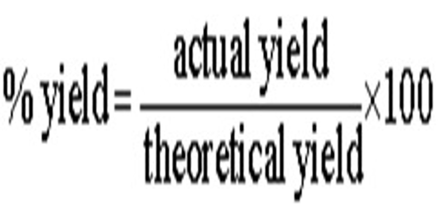 <p>Calculated by dividing actual yield by theoretical yield and multiplying by 100.</p>