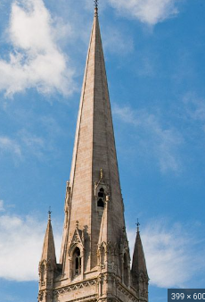 <p>spire (pyramidal structure on top of a building)</p>