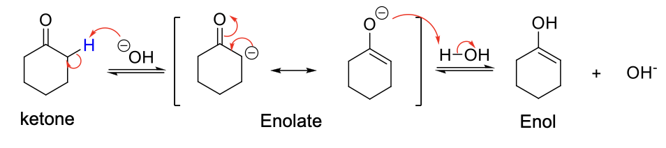 <p><strong>Mechanism:</strong></p><p>1) Elimination.</p><p>2) Resonance structure.</p><p>3) C-O<sup>-</sup> is protonated,</p>