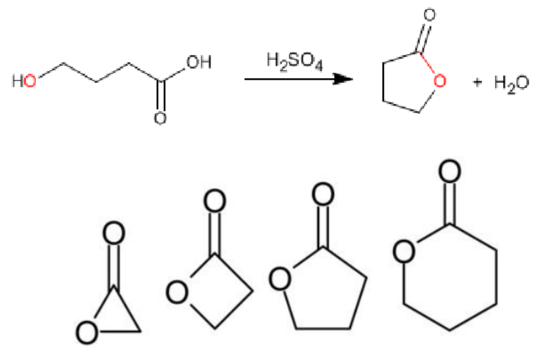 <p><span><span>Cyclic esters are called Lactones<br>It is formed from an open chain hydroxy acid where the hydroxyl<br>group reacts with the acid group.</span></span></p><p></p>