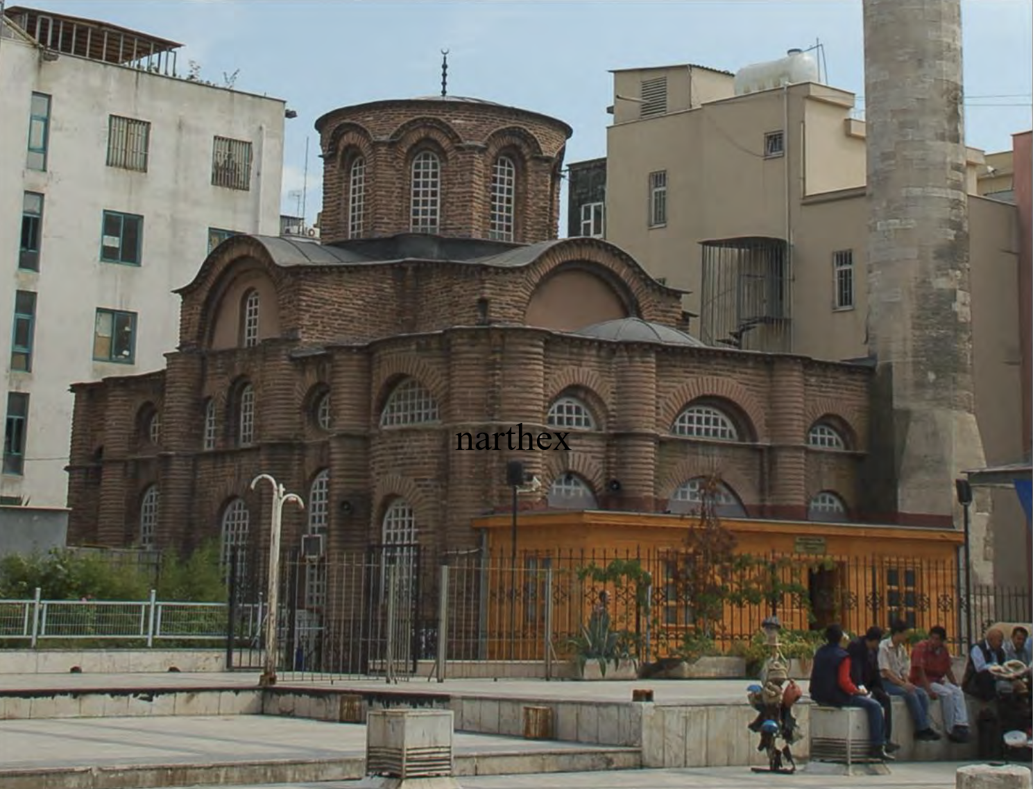 <p>private church for wealthy individuals in imperial family, centralized plan, vaulted, domed, masons playing with brick mortaring (recessed brickwork)</p>