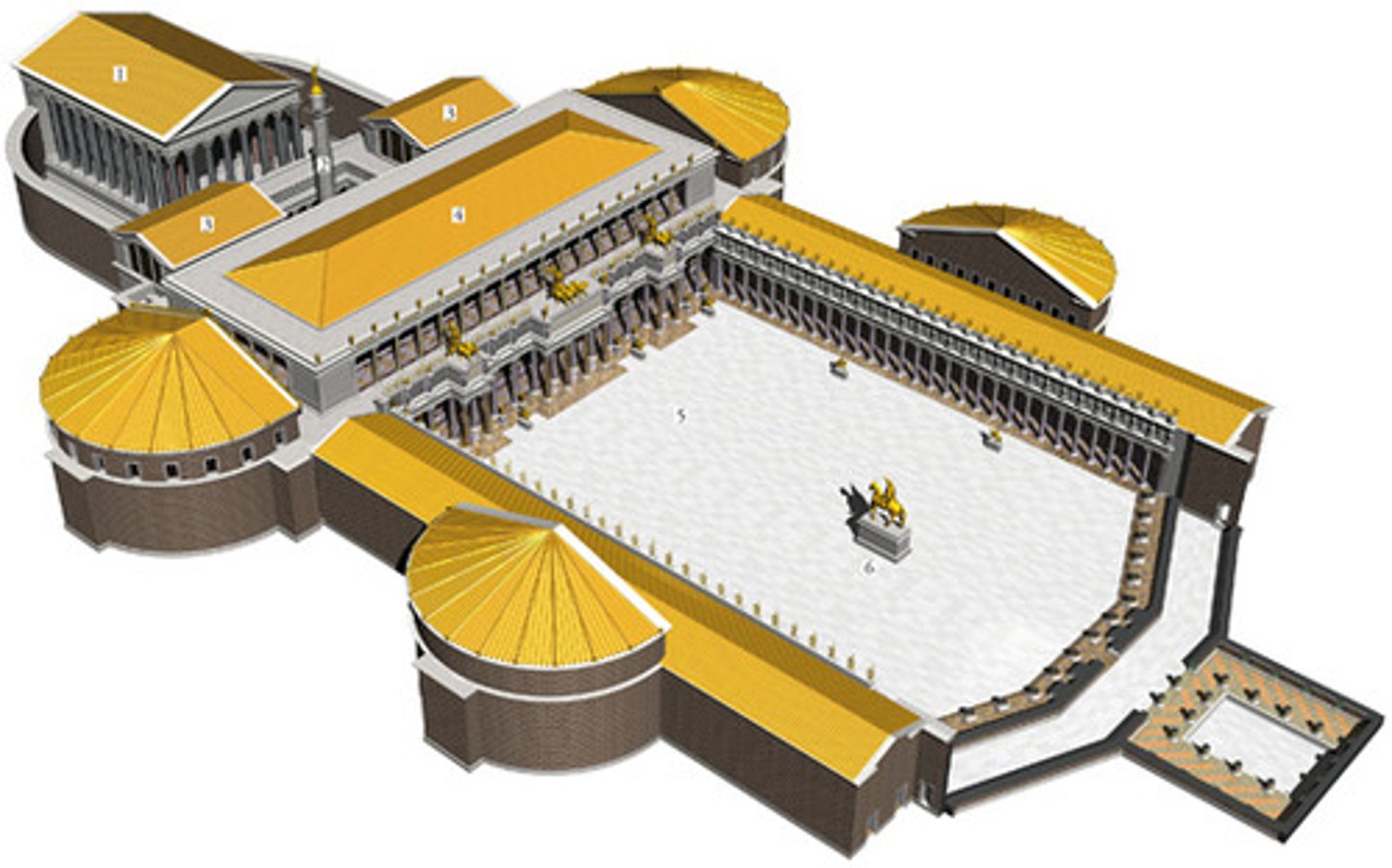 <p>a public square in a Roman city</p>