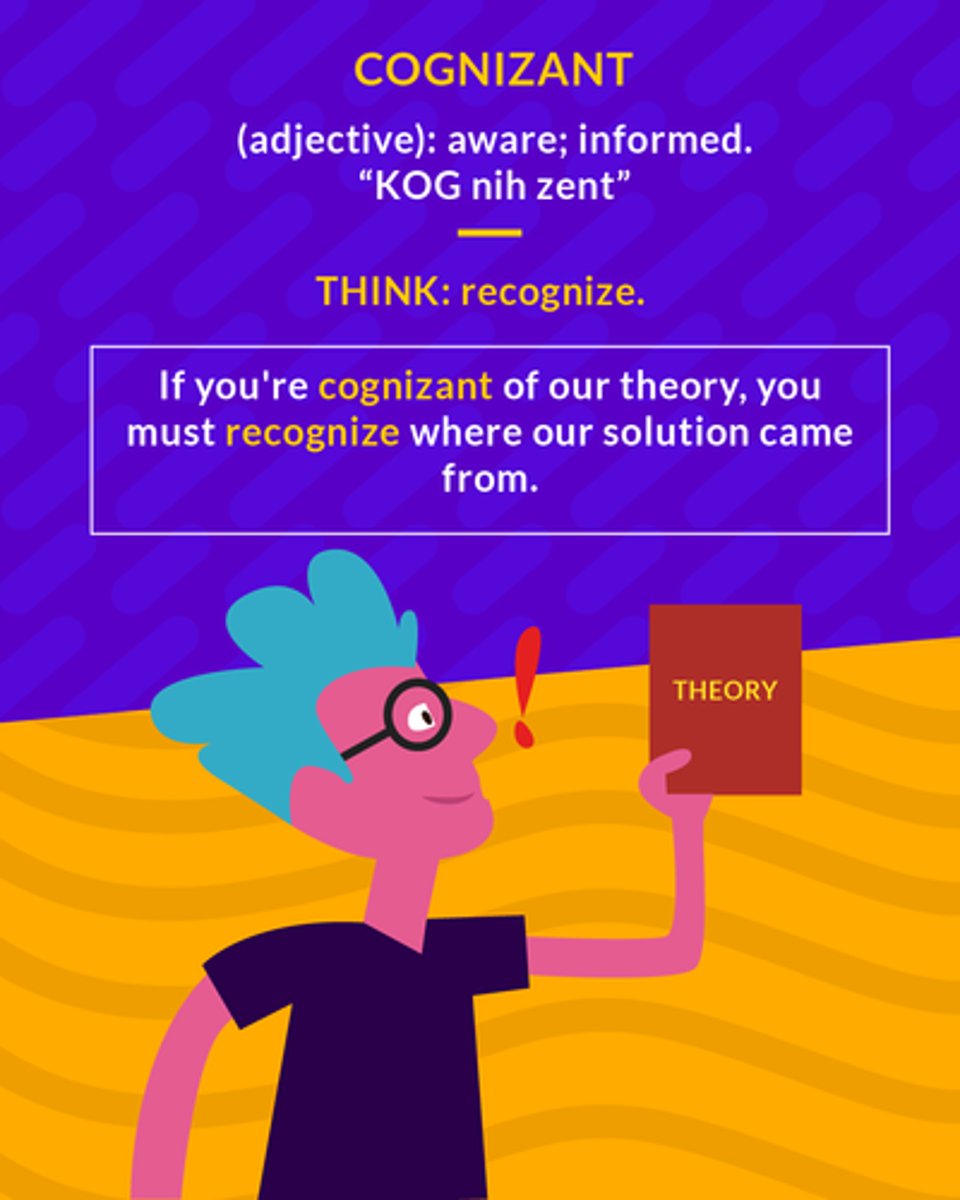 <p>(adj.) aware, knowledgeable, informed; having jurisdiction</p>