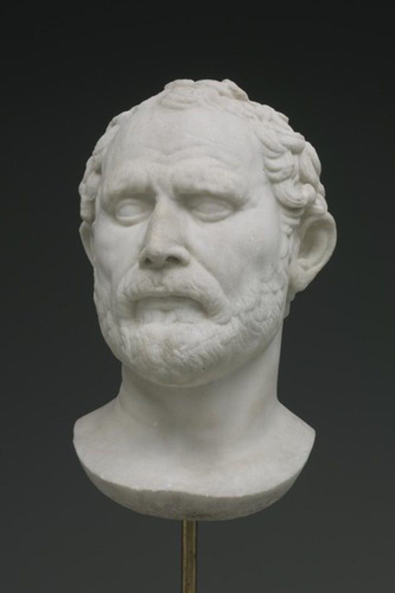 <p>New Haven, Yale University Art Gallery. Roman copy. wrinkly ass face, receding lower lip (maybe eating pebbles idk). Balding like a philosopher.</p>