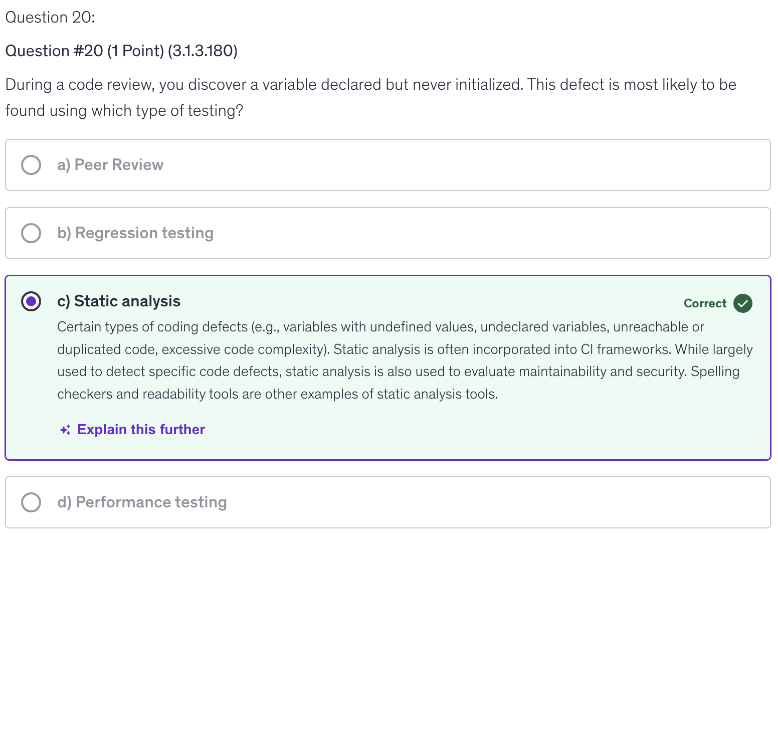 <p>c) Static analysis</p>