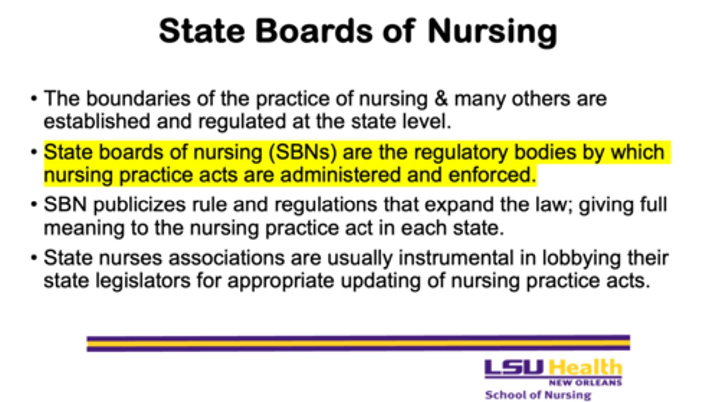 <p>- regulatory bodies; administered; enforced</p>