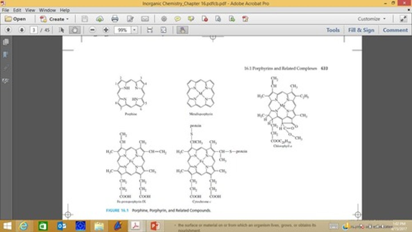 <p>Compounds with metal ions in a nitrogen ring.</p>