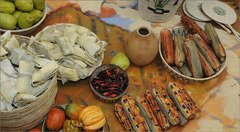 tortillas, tomatoes, chili peppers, turkey