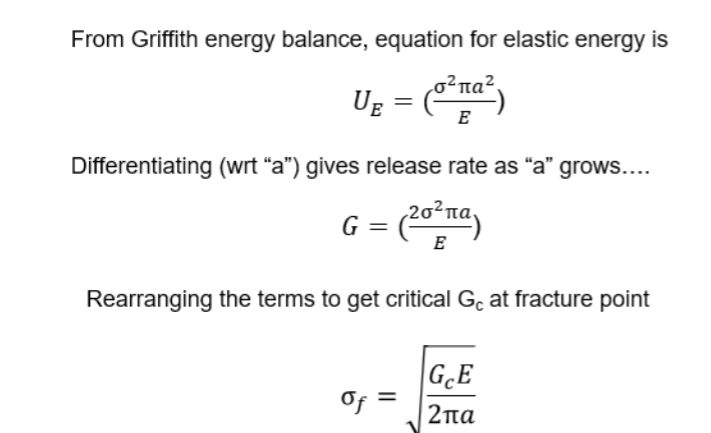 <ul><li><p>G_c can be back calculated after finding fracture stress</p></li></ul><p></p>