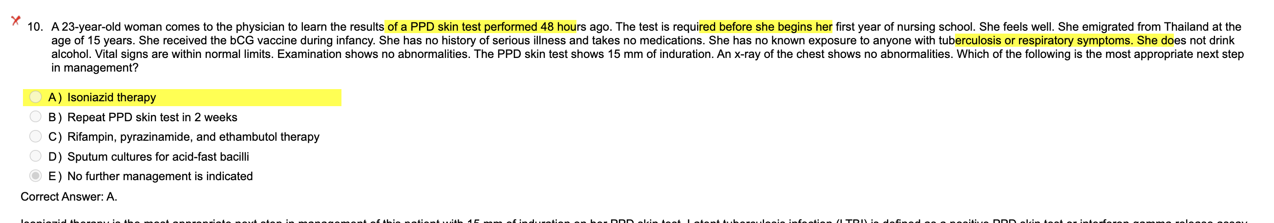<p>TB skin test screening if they received BCG vaccine ? </p>