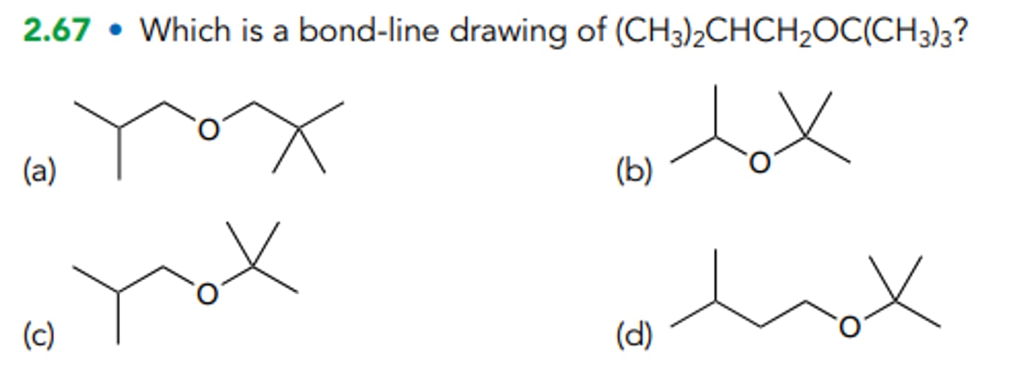 <p>Which is a bond-line drawing of (CH3)2CHCH2OC(CH3)3?</p>