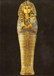from his tomb at Thebes, Egypt, 18th Dynasty
ca. 1323 BCE. 
Gold with inlay of enamel and semiprecious stones