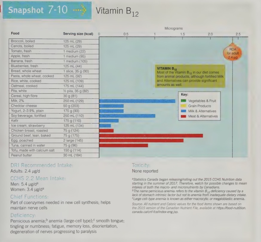 <ul><li><p>only present in foods of animal origin, not in foods from plants.</p></li><li><p>However, many vegetarian foods are being fortified with vitamin B12 (soy beverages, soy meat alternatives)</p></li><li><p>Algae are an exception of a plant food where we do find vitamin B12, and another vegetarian source of vitamin B12 is Red Star Yeast.</p></li><li><p>Some fermented products contain this vitamin however it is typically not in its active form.</p></li></ul><p></p>