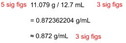 <p>round to the number with least number of sig figs</p>