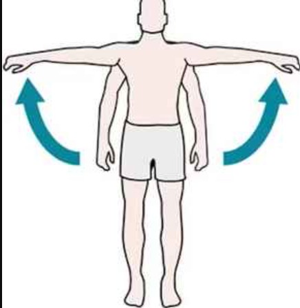 <p>moving arms away from midline</p>