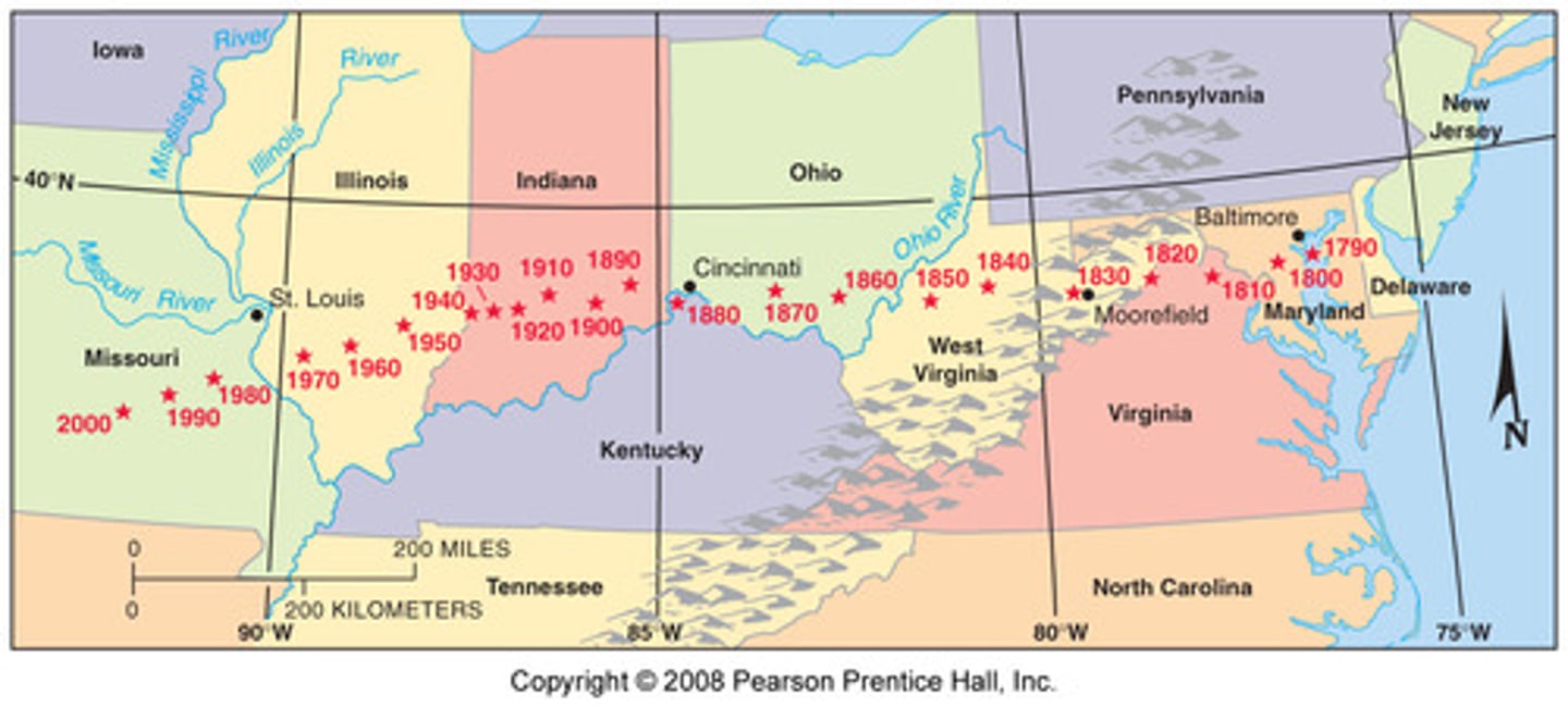 <p>Migration to a distant destination that occurs in stages, for example, from farm to nearby village and later to a town and city</p>