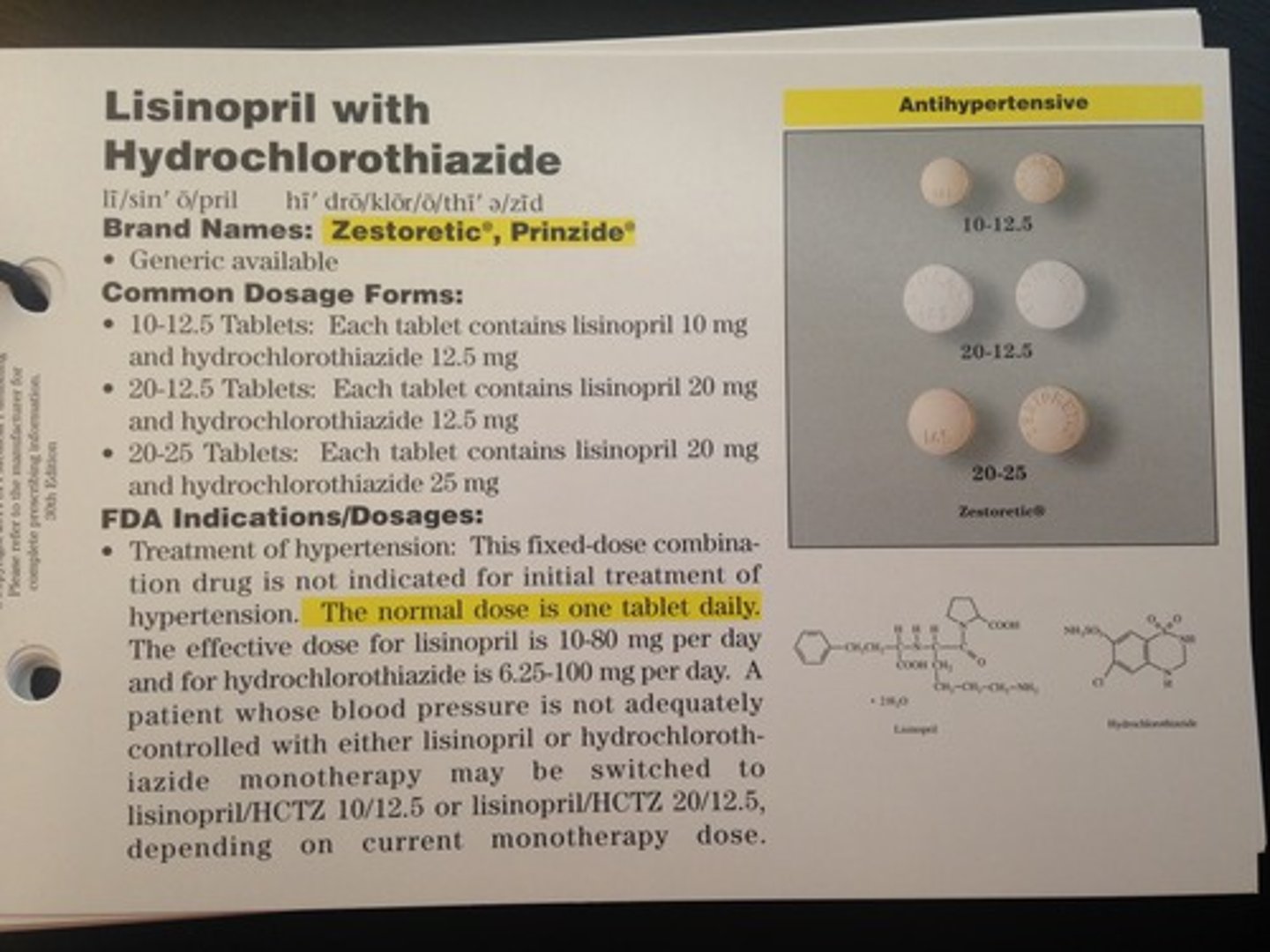 <p>Brand: Zestoretic</p><p>Class: ACEi/Thiazide Diuretic</p><p>Drug Interaction: Can increase Digoxin activity</p><p>Contraindication: Pregnancy Category D</p><p>Indication: Antihypertensives</p><p>Schedule: NCLM</p>